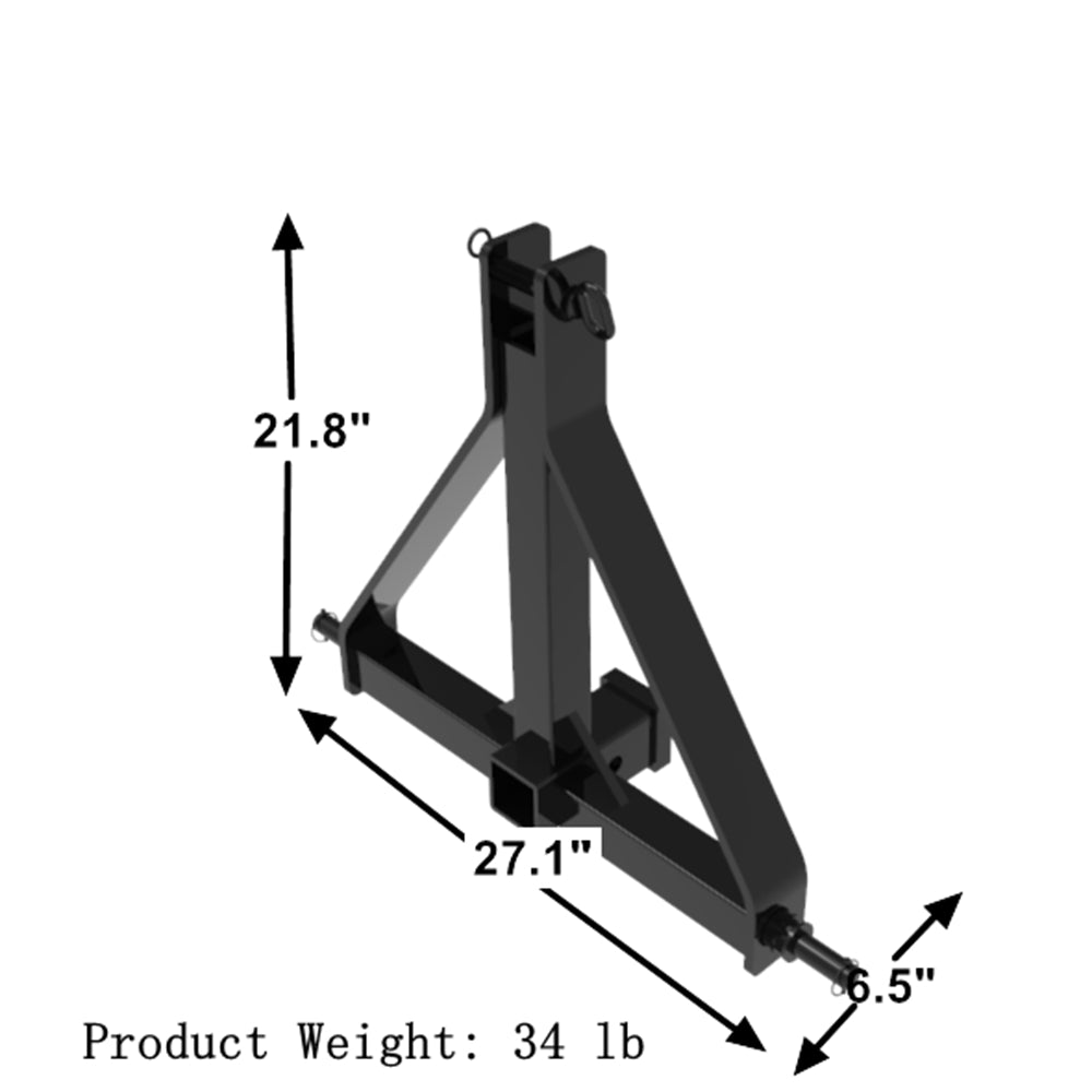 3 Point 2" Receiver Trailer Hitch Drawbar Adapter Category One Tractor