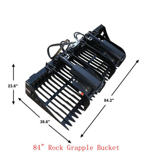 84" Rock Grapple Bucket with Teeth for Skid Steer Attachment Quick Attach