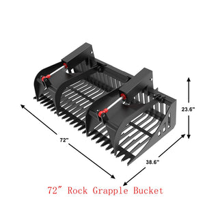 72" Rock Grapple Bucket for Skid Steer Attachment Quick Attach