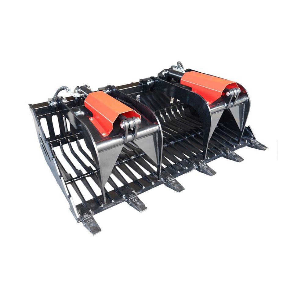 82" Skeleton Rock Grapple Bucket with Teeth for Skid Steer Attachment Quick Attach