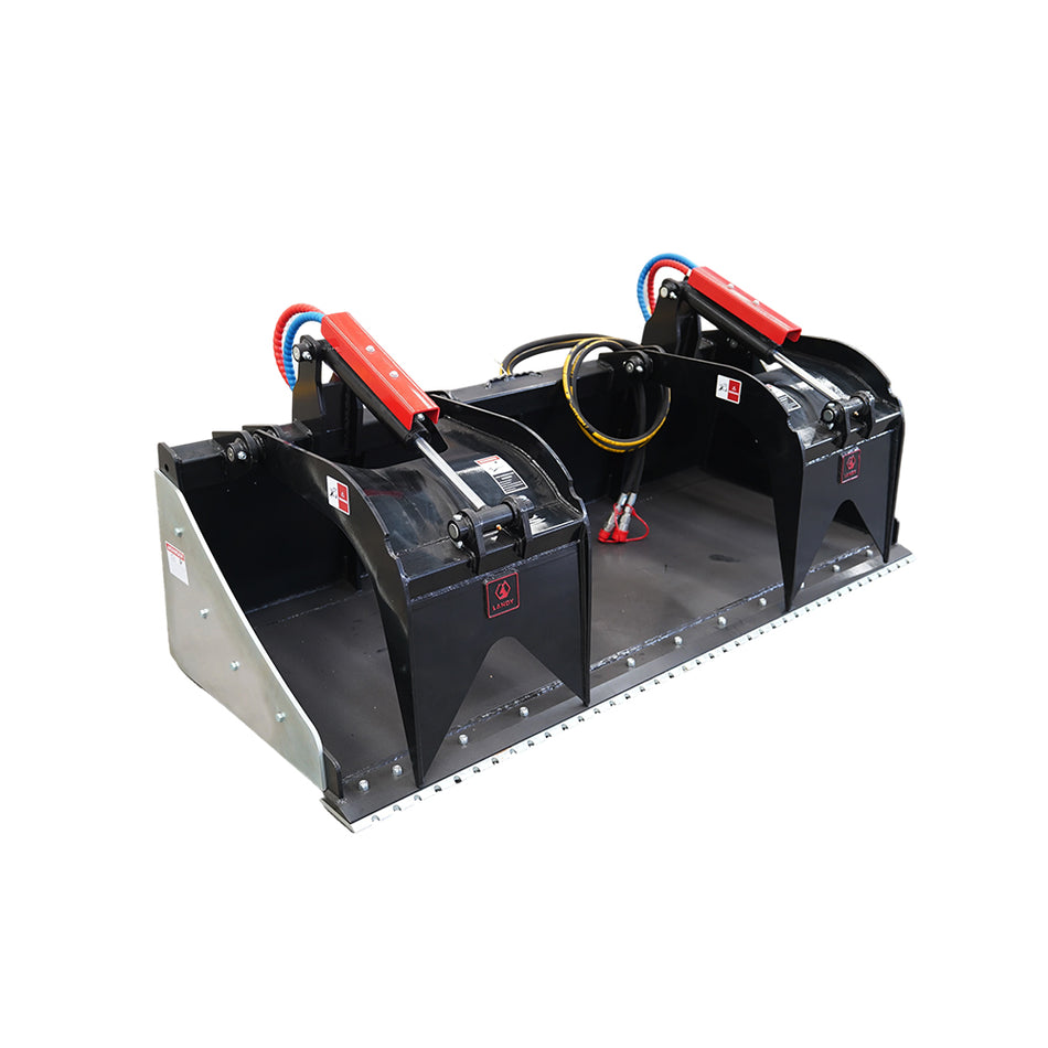 Landy Attachments Skid Steer 78" Industrial Grapple Bucket Attachment with Two-Cylinder